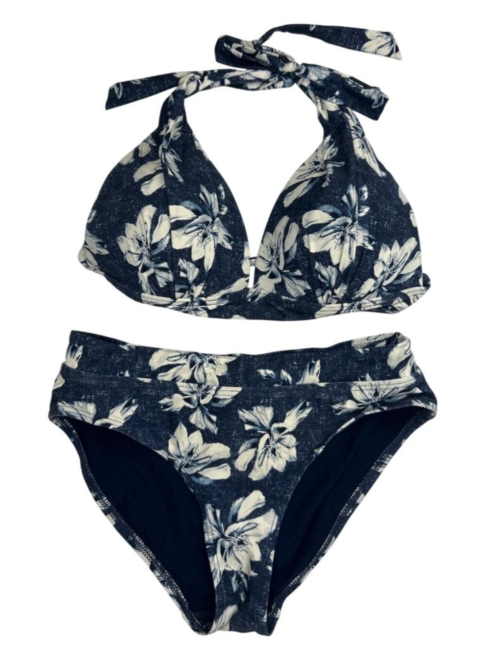 Nip Tuck Blue White Floral Bikini Set Sz 4 Halter Top High Waisted Resortwear